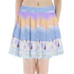 Vector Winter Landscape Sunset Evening Snow Pleated Mini Skirt