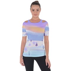 Vector Winter Landscape Sunset Evening Snow Shoulder Cut Out Short Sleeve Top