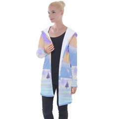 Vector Winter Landscape Sunset Evening Snow Longline Hooded Cardigan