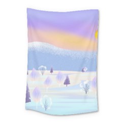 Vector Winter Landscape Sunset Evening Snow Small Tapestry