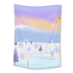 Vector Winter Landscape Sunset Evening Snow Medium Tapestry