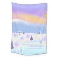 Vector Winter Landscape Sunset Evening Snow Large Tapestry