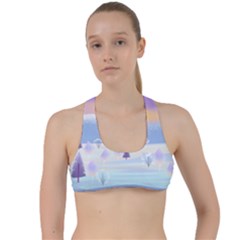 Vector Winter Landscape Sunset Evening Snow Criss Cross Racerback Sports Bra