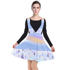 Vector Winter Landscape Sunset Evening Snow Plunge Pinafore Dress