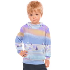 Vector Winter Landscape Sunset Evening Snow Kids  Hooded Pullover