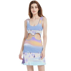 Vector Winter Landscape Sunset Evening Snow Velour Cutout Dress