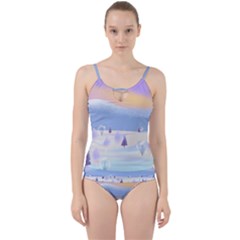 Vector Winter Landscape Sunset Evening Snow Cut Out Top Tankini Set