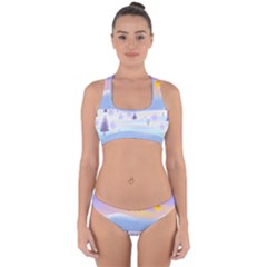 Vector Winter Landscape Sunset Evening Snow Cross Back Hipster Bikini Set