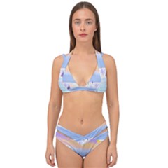 Vector Winter Landscape Sunset Evening Snow Double Strap Halter Bikini Set