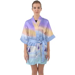 Vector Winter Landscape Sunset Evening Snow Half Sleeve Satin Kimono 