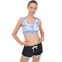 Vector Winter Landscape Sunset Evening Snow V-back Sports Bra