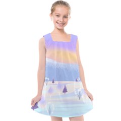 Vector Winter Landscape Sunset Evening Snow Kids  Cross Back Dress