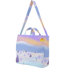 Vector Winter Landscape Sunset Evening Snow Square Shoulder Tote Bag