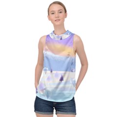 Vector Winter Landscape Sunset Evening Snow High Neck Satin Top