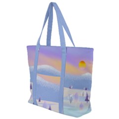 Vector Winter Landscape Sunset Evening Snow Zip Up Canvas Bag