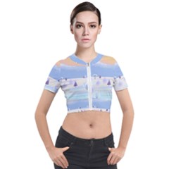 Vector Winter Landscape Sunset Evening Snow Short Sleeve Cropped Jacket