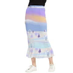 Vector Winter Landscape Sunset Evening Snow Maxi Fishtail Chiffon Skirt by Mog4mog4