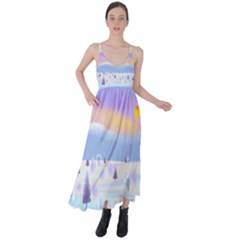 Vector Winter Landscape Sunset Evening Snow Tie Back Maxi Dress