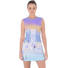 Vector Winter Landscape Sunset Evening Snow Lace Up Front Bodycon Dress