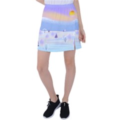 Vector Winter Landscape Sunset Evening Snow Tennis Skirt