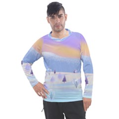 Vector Winter Landscape Sunset Evening Snow Men s Pique Long Sleeve Tee