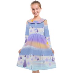 Vector Winter Landscape Sunset Evening Snow Kids  Midi Sailor Dress