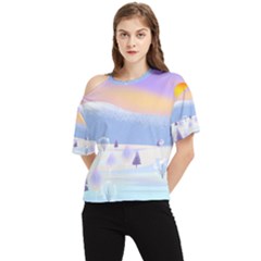 Vector Winter Landscape Sunset Evening Snow One Shoulder Cut Out Tee