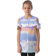 Vector Winter Landscape Sunset Evening Snow Fold Over Open Sleeve Top