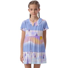 Vector Winter Landscape Sunset Evening Snow Kids  Asymmetric Collar Dress