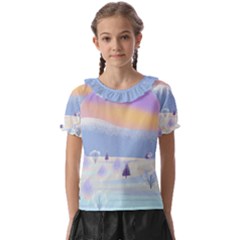 Vector Winter Landscape Sunset Evening Snow Kids  Frill Chiffon Blouse