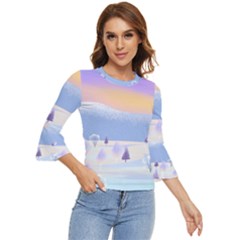 Vector Winter Landscape Sunset Evening Snow Bell Sleeve Top