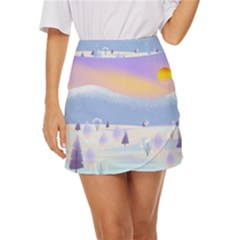 Vector Winter Landscape Sunset Evening Snow Mini Front Wrap Skirt