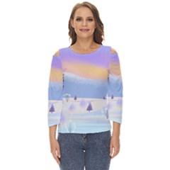 Vector Winter Landscape Sunset Evening Snow Cut Out Wide Sleeve Top