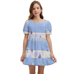 Vector Winter Landscape Sunset Evening Snow Kids  Short Sleeve Dolly Dress