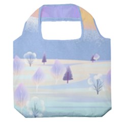 Vector Winter Landscape Sunset Evening Snow Premium Foldable Grocery Recycle Bag