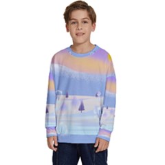 Vector Winter Landscape Sunset Evening Snow Kids  Long Sleeve Jersey