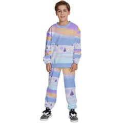 Vector Winter Landscape Sunset Evening Snow Kids  Sweatshirt Set