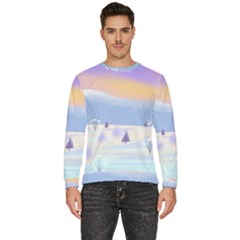 Vector Winter Landscape Sunset Evening Snow Men s Fleece Sweatshirt