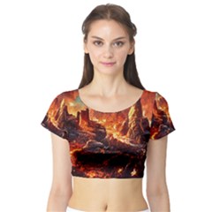 Nature Wallpaper Vulcanic Landscape Short Sleeve Crop Top