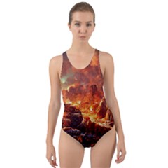 Nature Wallpaper Vulcanic Landscape Cut-out Back One Piece Swimsuit by Mog4mog4