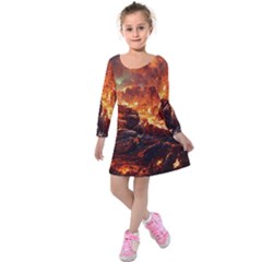 Nature Wallpaper Vulcanic Landscape Kids  Long Sleeve Velvet Dress