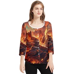 Nature Wallpaper Vulcanic Landscape Chiffon Quarter Sleeve Blouse