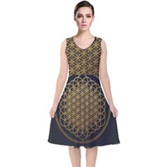 Horizon Sempiternal Bring Abstract Pattern V-neck Midi Sleeveless Dress  by Bakwanart