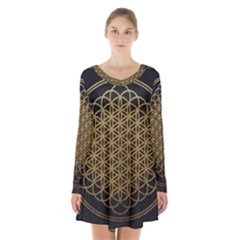 Horizon Sempiternal Bring Abstract Pattern Long Sleeve Velvet V-neck Dress by Bakwanart