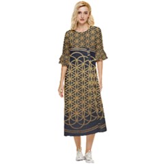 Horizon Sempiternal Bring Abstract Pattern Double Cuff Midi Dress