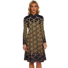 Horizon Sempiternal Bring Abstract Pattern Long Sleeve Shirt Collar A-line Dress by Bakwanart