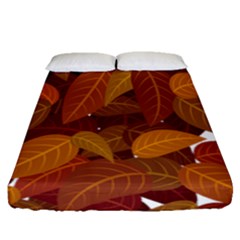 Watercolor Leaves Leaf Orange Fitted Sheet (queen Size) by Bakwanart