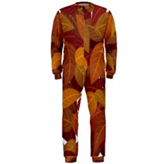 Watercolor Leaves Leaf Orange Onepiece Jumpsuit (men) by Bakwanart