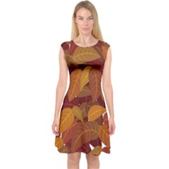 Watercolor Leaves Leaf Orange Capsleeve Midi Dress by Bakwanart