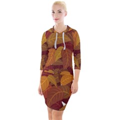 Watercolor Leaves Leaf Orange Quarter Sleeve Hood Bodycon Dress by Bakwanart